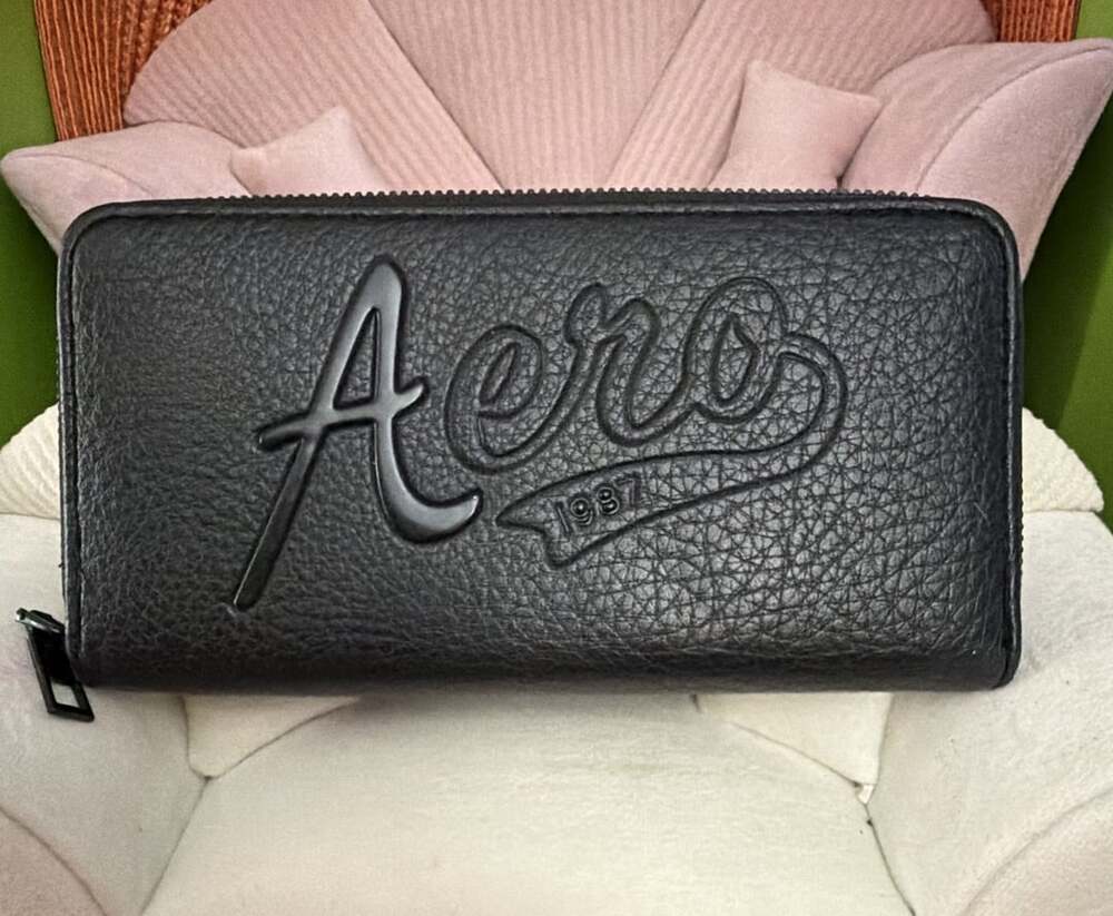 Aeropostale Zip Around Wallet Black Logo 1987